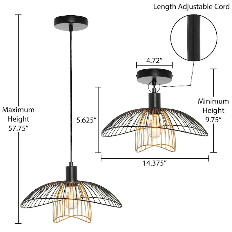 Elizabeth River of Goods Black and Gold Metal Double Shade 13.875-Inch Pendant Light - 14.375  x 13.875  x 9.75/57.75