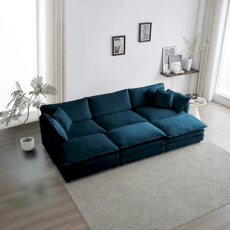 6-Seater U-Shape Sectional Sofa with 3 Ottomans and Pillows