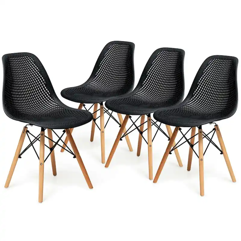 4 Pcs Modern Plastic Hollow Chair Set with Wood Leg - 22 x 18 x 32.5 (L x W x H)