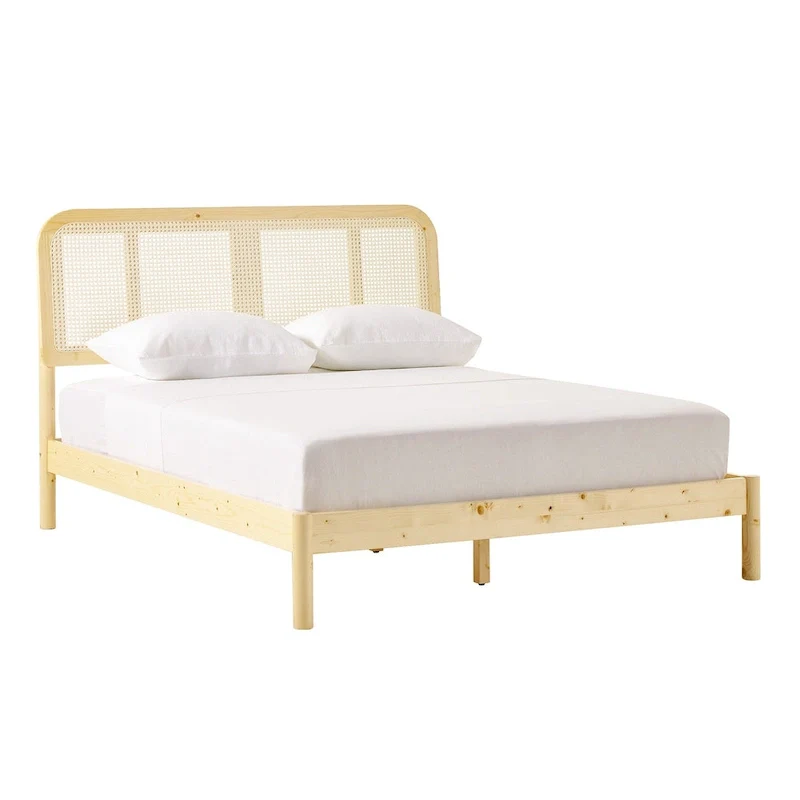 Middlebrook Designs Boho Curved Rattan Headboard Queen Bedframe