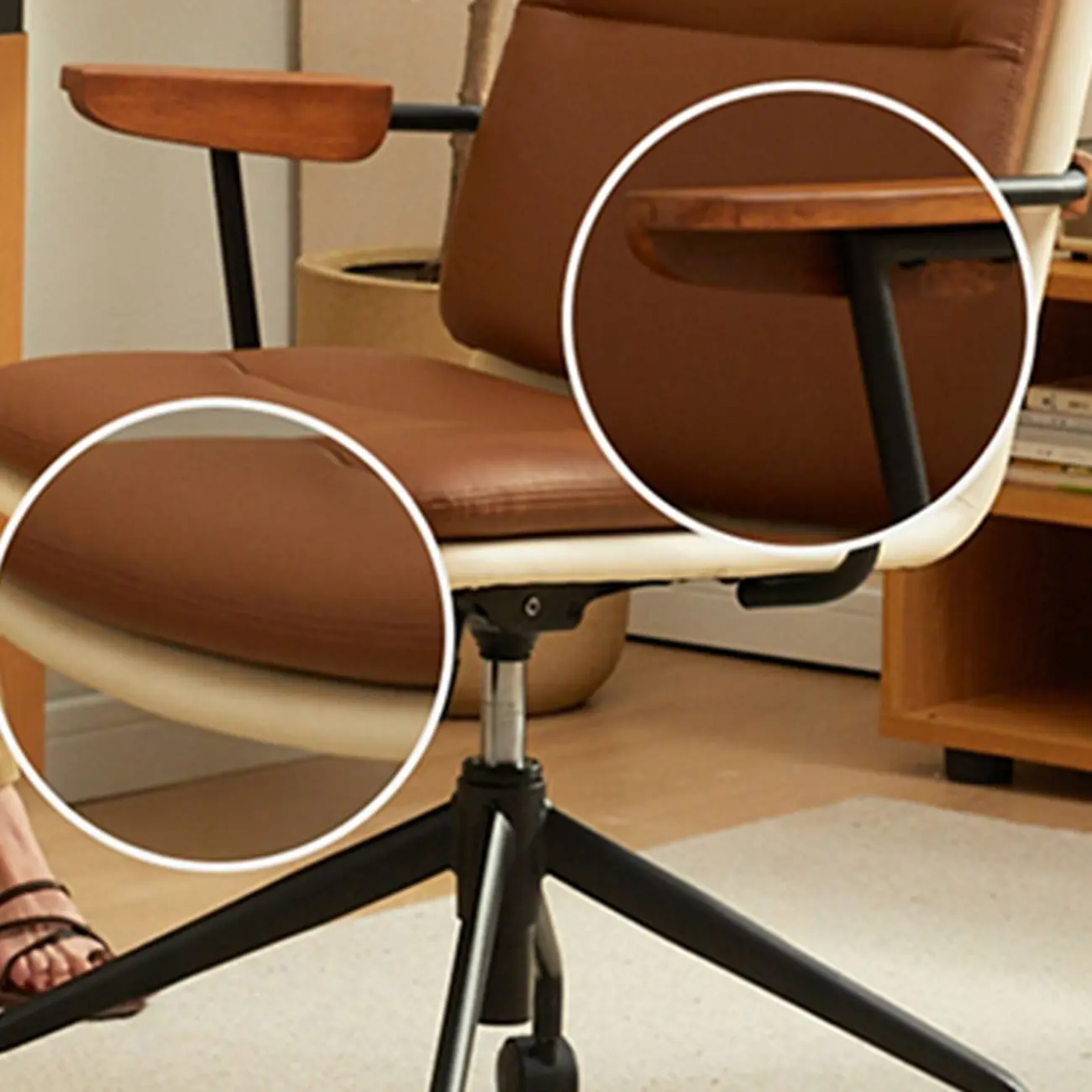 Modern Brown Upholstered Adjustable Swivel Office Chair