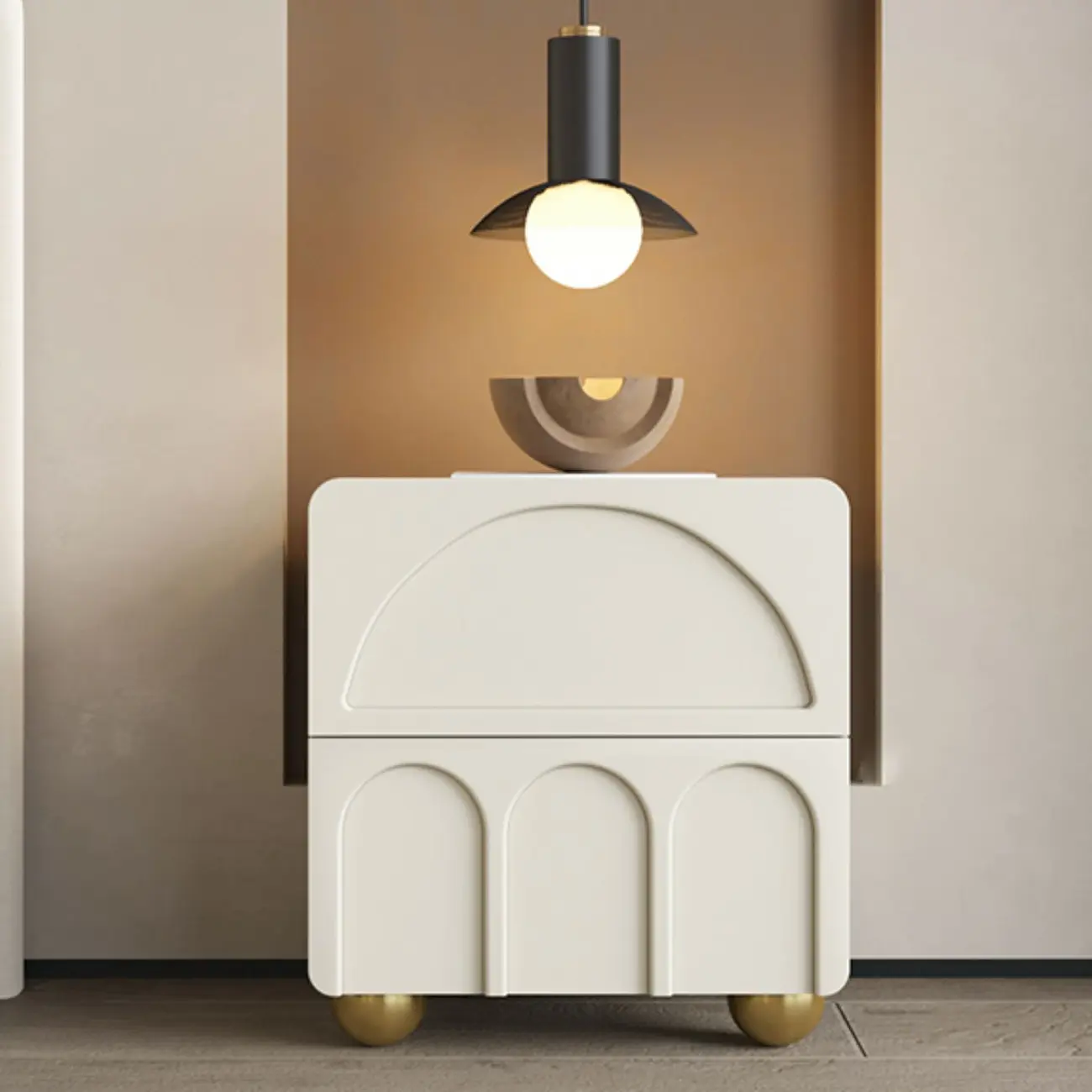 White Modern 2 Drawers Solid Wood Small Nightstand