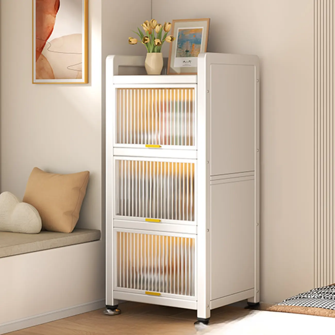 Flip-up Cover Modern Closed Back Metal 5-Shelf Bookcase