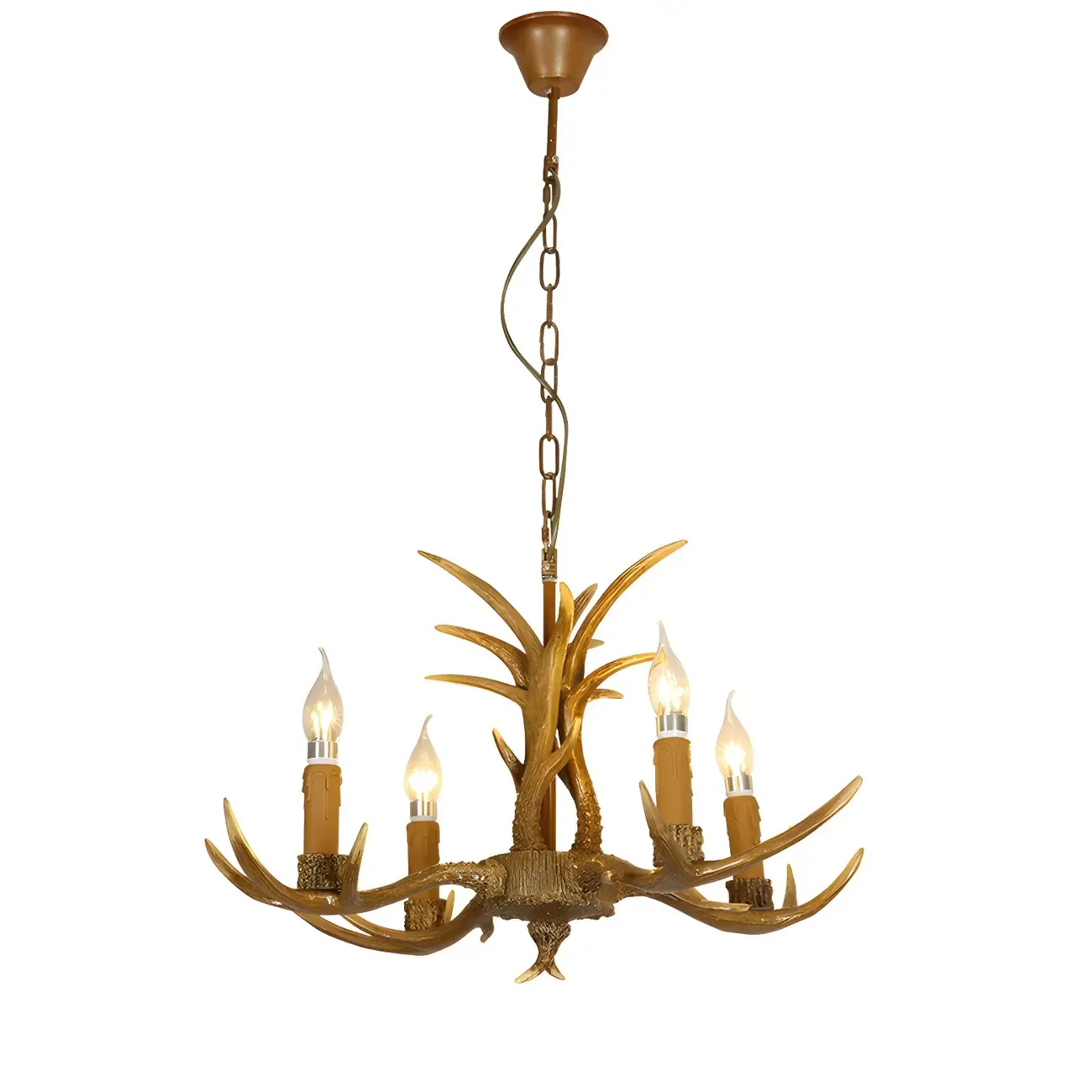 Gold Antler Shape Resin Rustic Chandelier Lighting