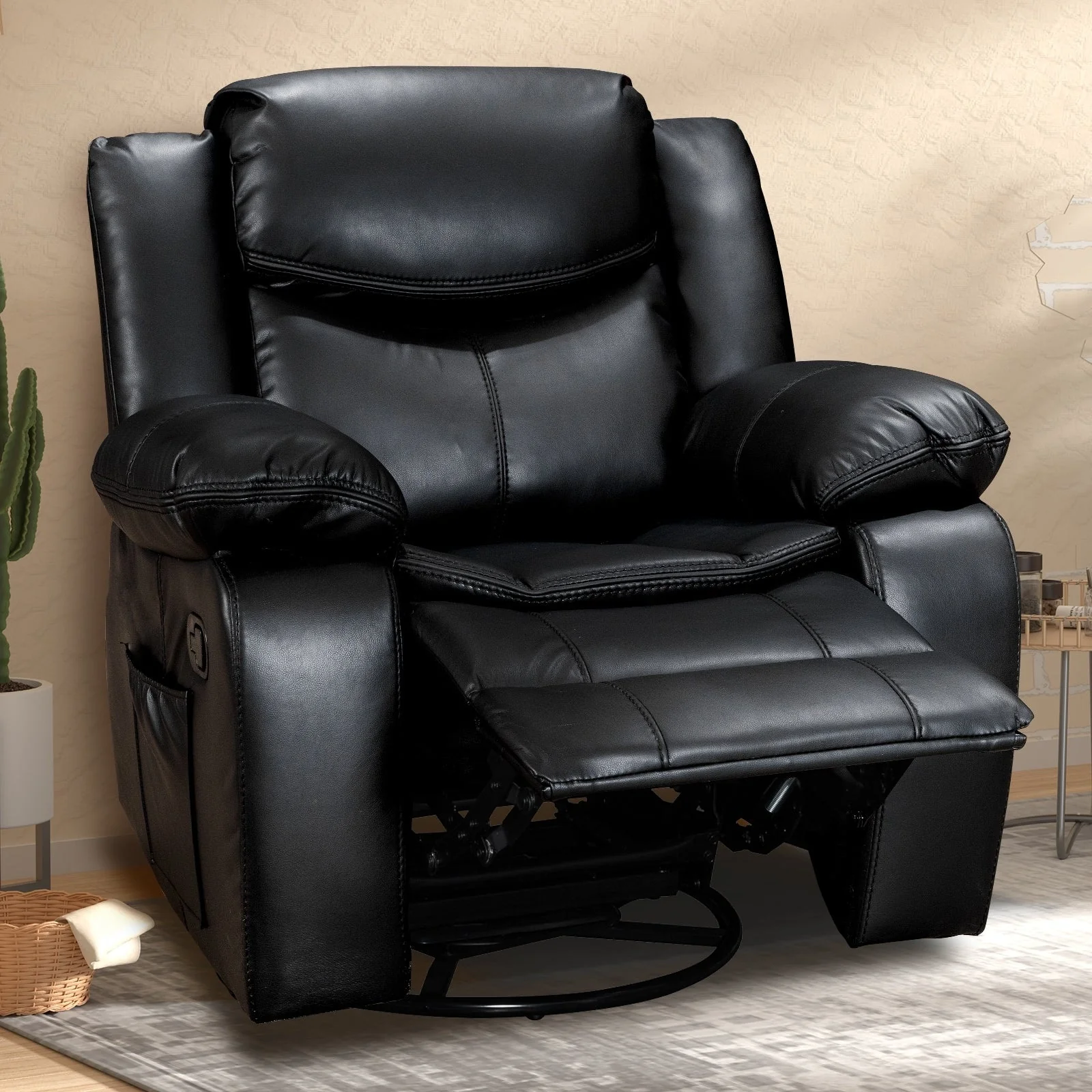 Wide Seat Durable Leather Massage and Heat Recliner