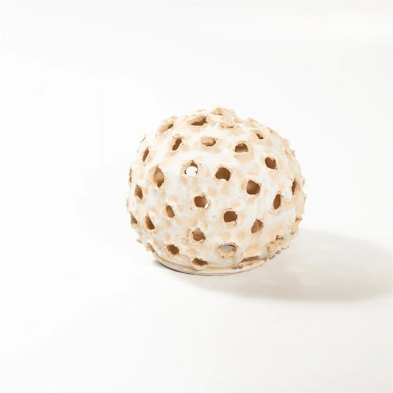 Lg Round Object With Holes White Ivory 10.5 X10.5 x9 - ST - White Ivory - White Ivory