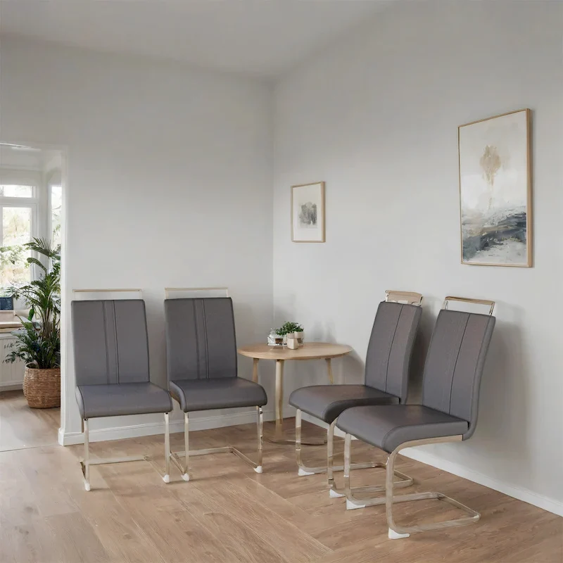 PU Leather High Back Upholstered Dining Chair w/ Metal Legs(Set of 4)