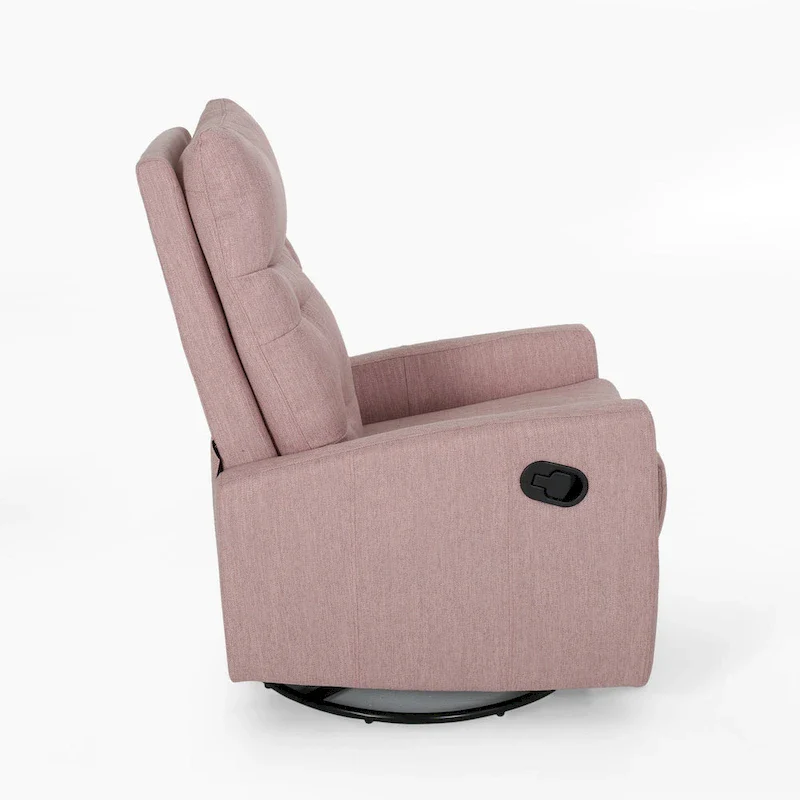 Push Back Glider Recliner Chair with Swivel, Blush Pink Tufted Fabric