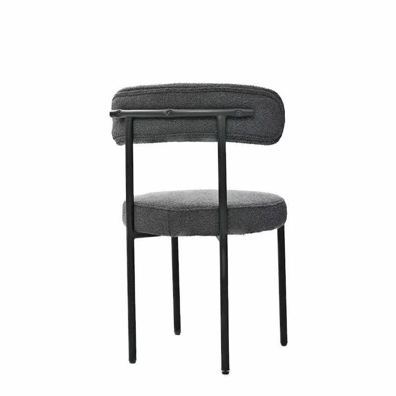 Boucle Dining Chairs,Mid-Century Modern Curved Backrest Chair,2 PCS
