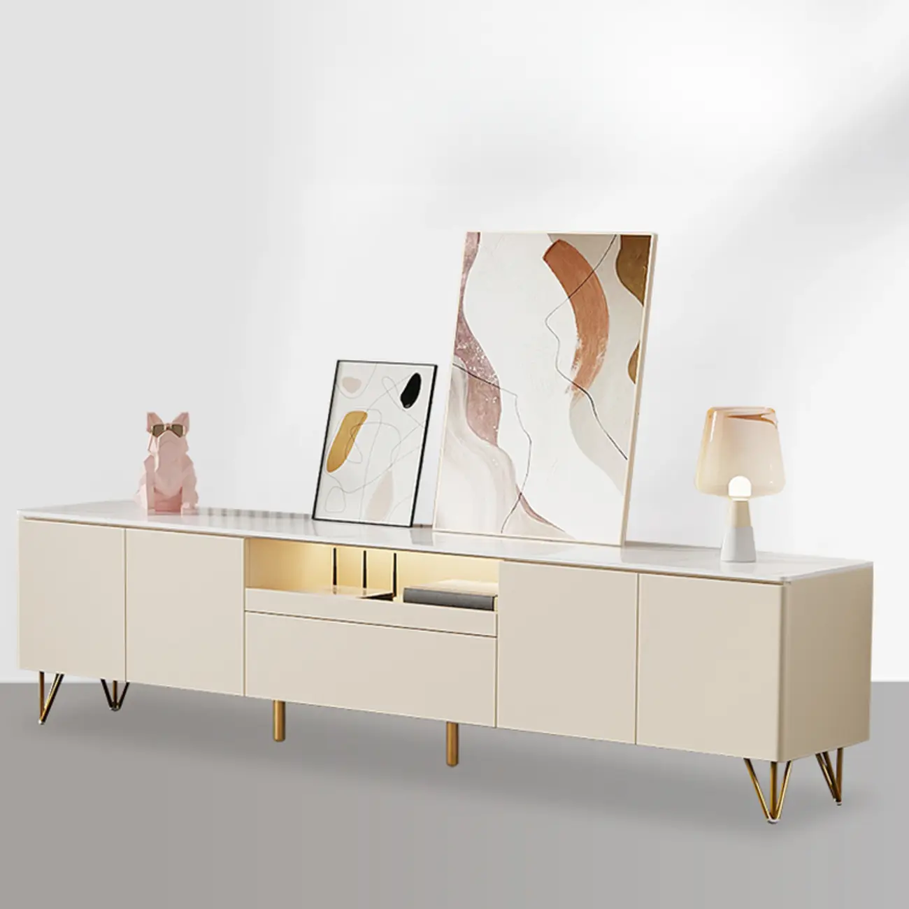 Modern Stone TV Stand with Soft Close Drawers