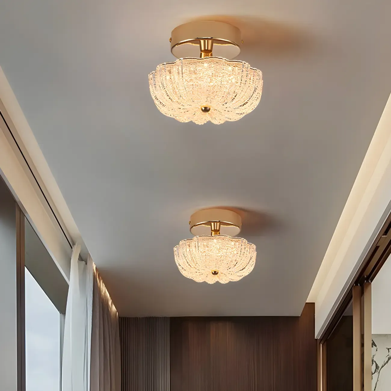 Golden Dome Semi Flush Ceiling Light with Acrylic Shade