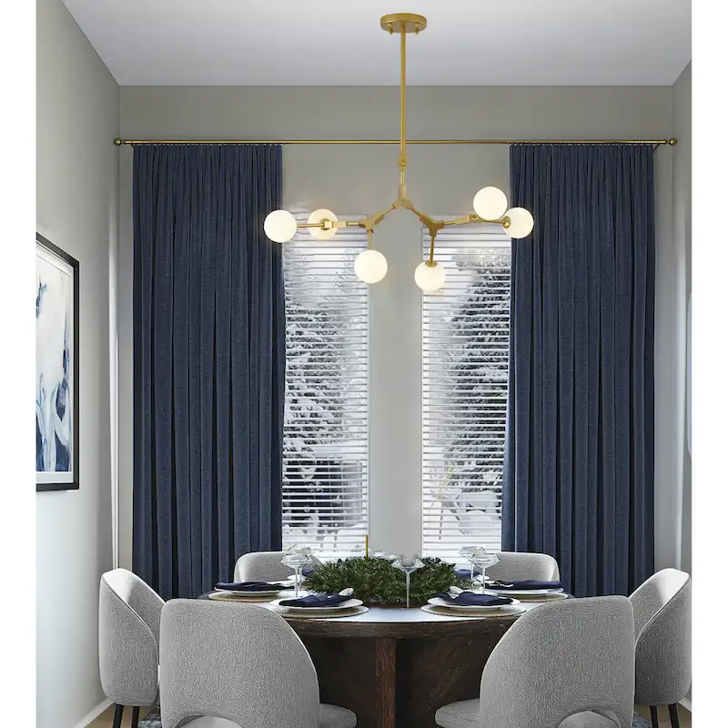 6 Light Gold Iron Pendant Lighting With White Glass Shade