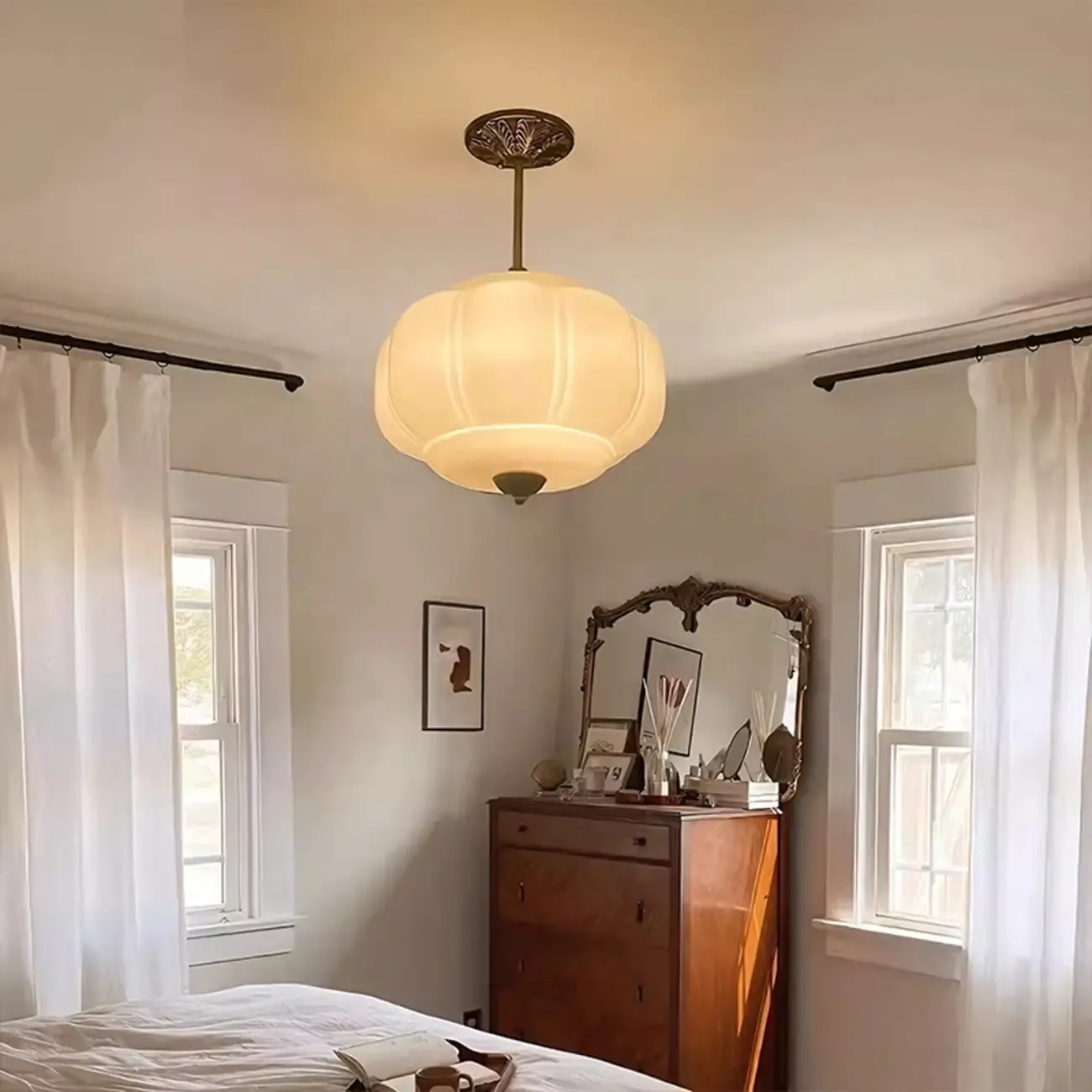 Elegant Glass Geometric Pendant Light Pumpkim Shaped