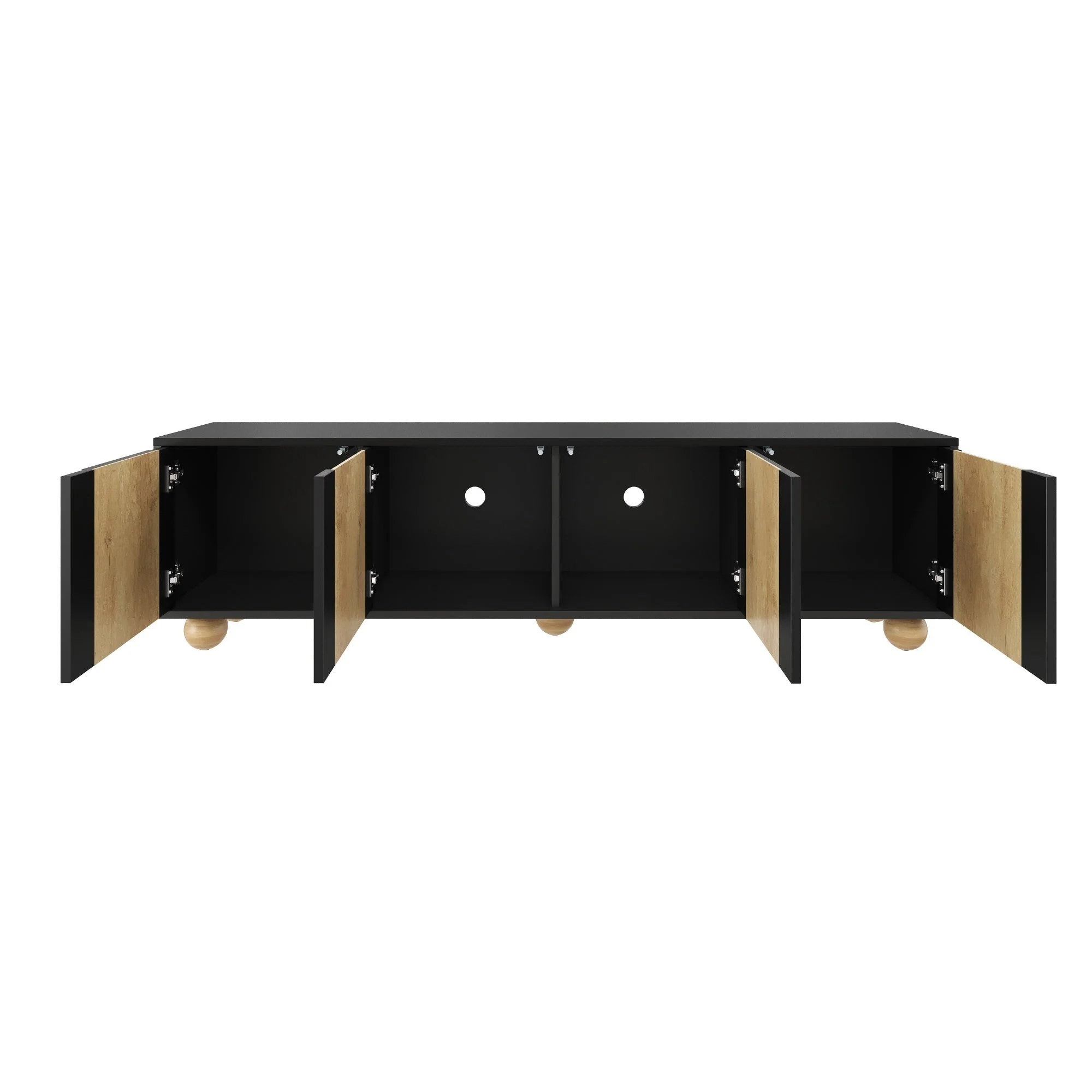 Modern Curve Shape Two Tone 69.6' TV Stand with Ball Feet Detail