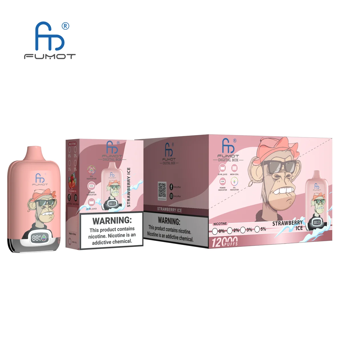 Fumot Digital Box 12000 Strawberry Ice – 10er-Displaybox mit Einweg-Vape und Einzelpackung
