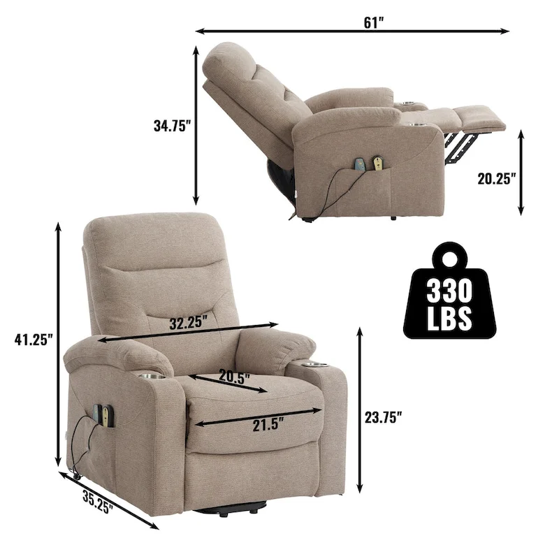 Clihome Soft Upholstered Electric Massage Recliner with Cup Holder