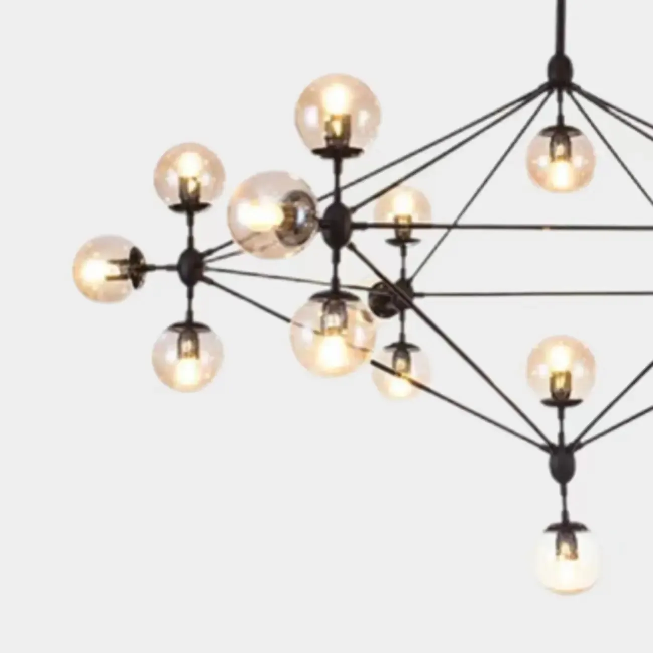 Industrial Black Globe Chandelier with Cognac Glass Shades