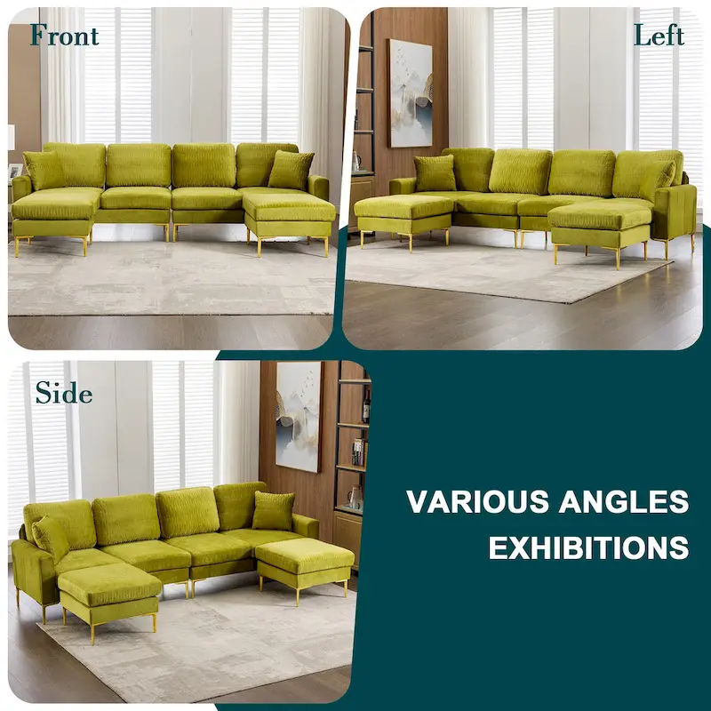 Velvet U-shaped modular detachable sectional sofa