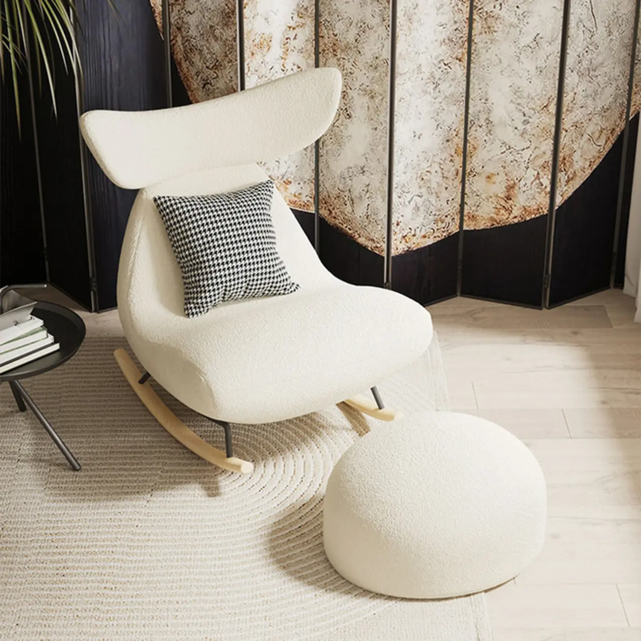 Upholstered Rocking Chair in Whale Shaped with Ottoman