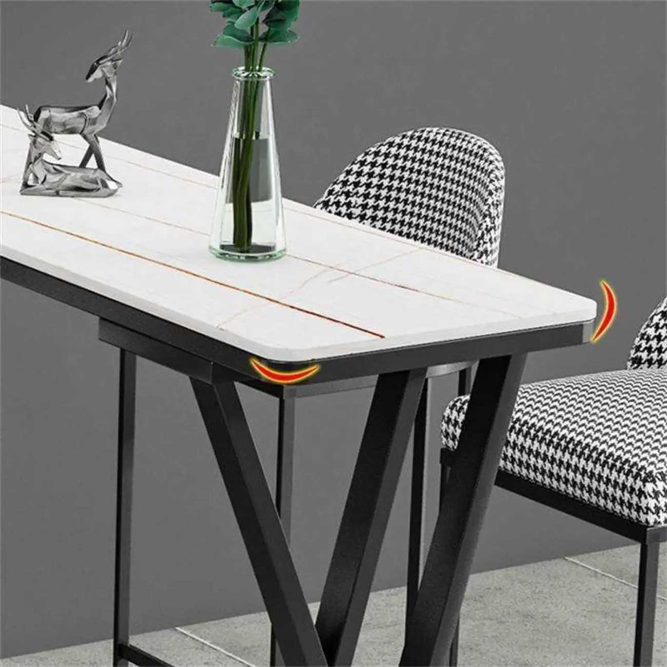 Rectangular Sleek Stone Top Metal Gray Double Pedestal Bar Table