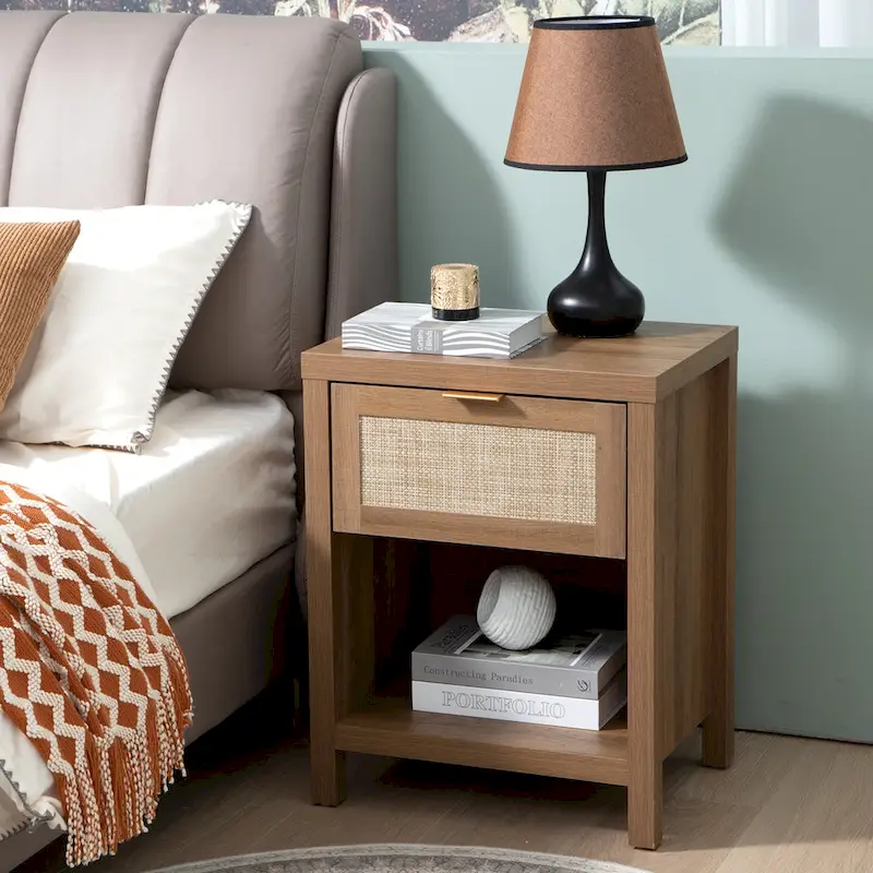 SICOTAS Farmhouse Nightstand with Drawer and Storage Shelf