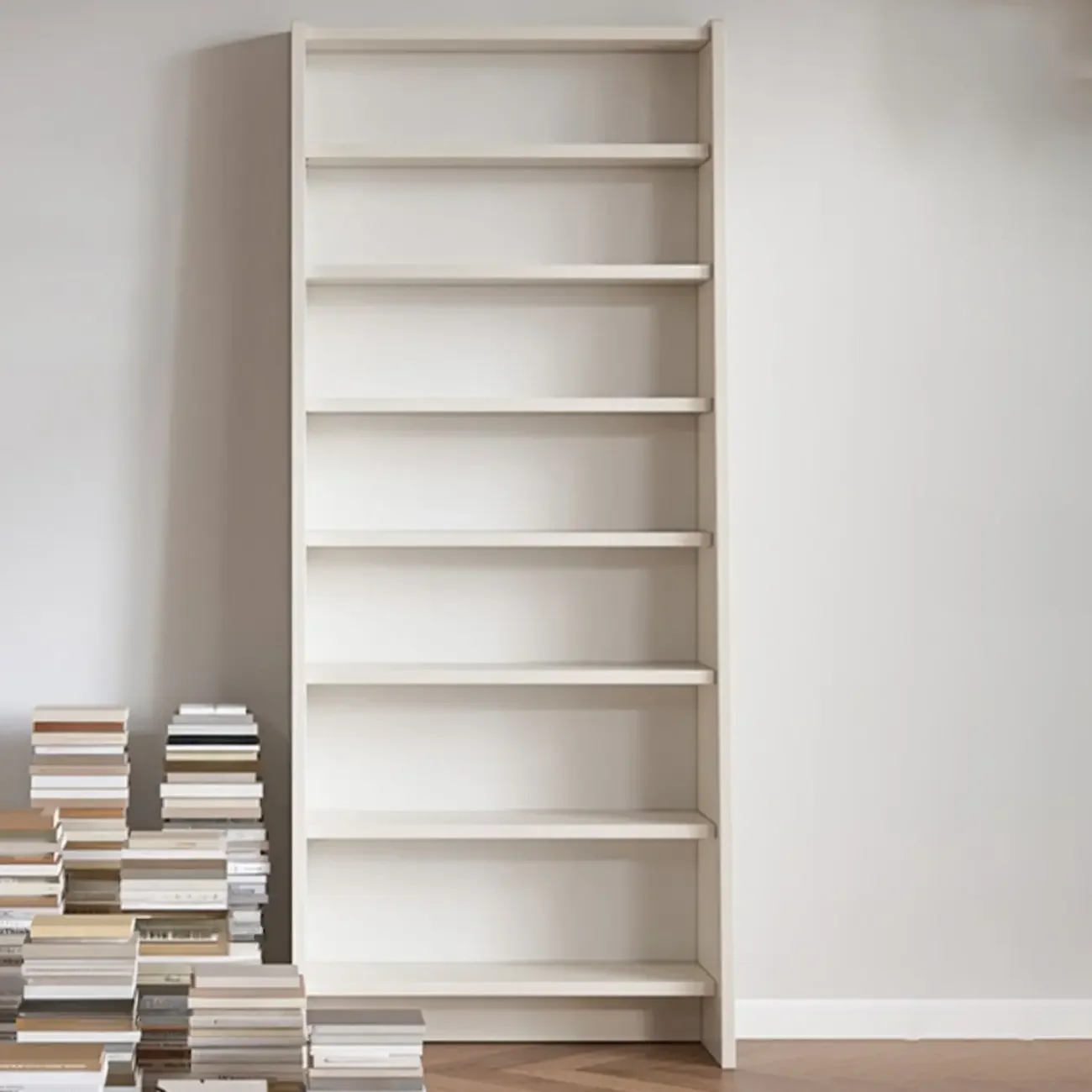 Tall Modern White Wooden Open Vertical Bookcase