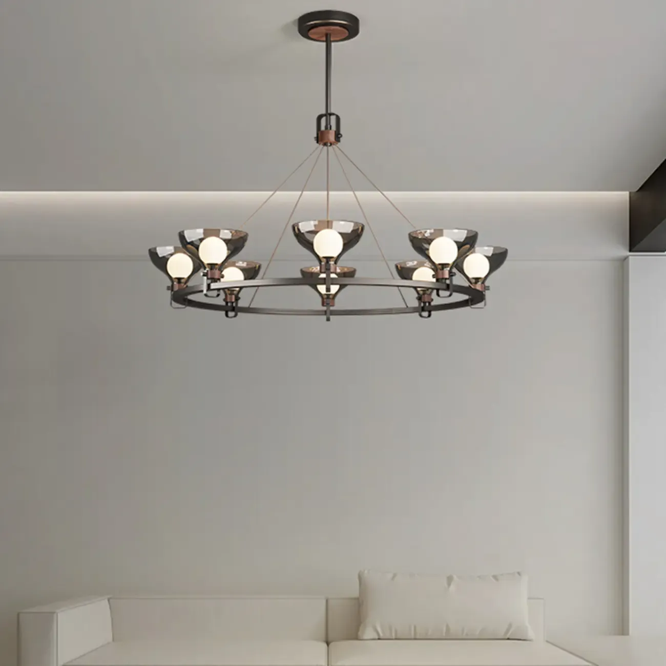 Black Industrial Metal Chandelier with Gray Glass Shade