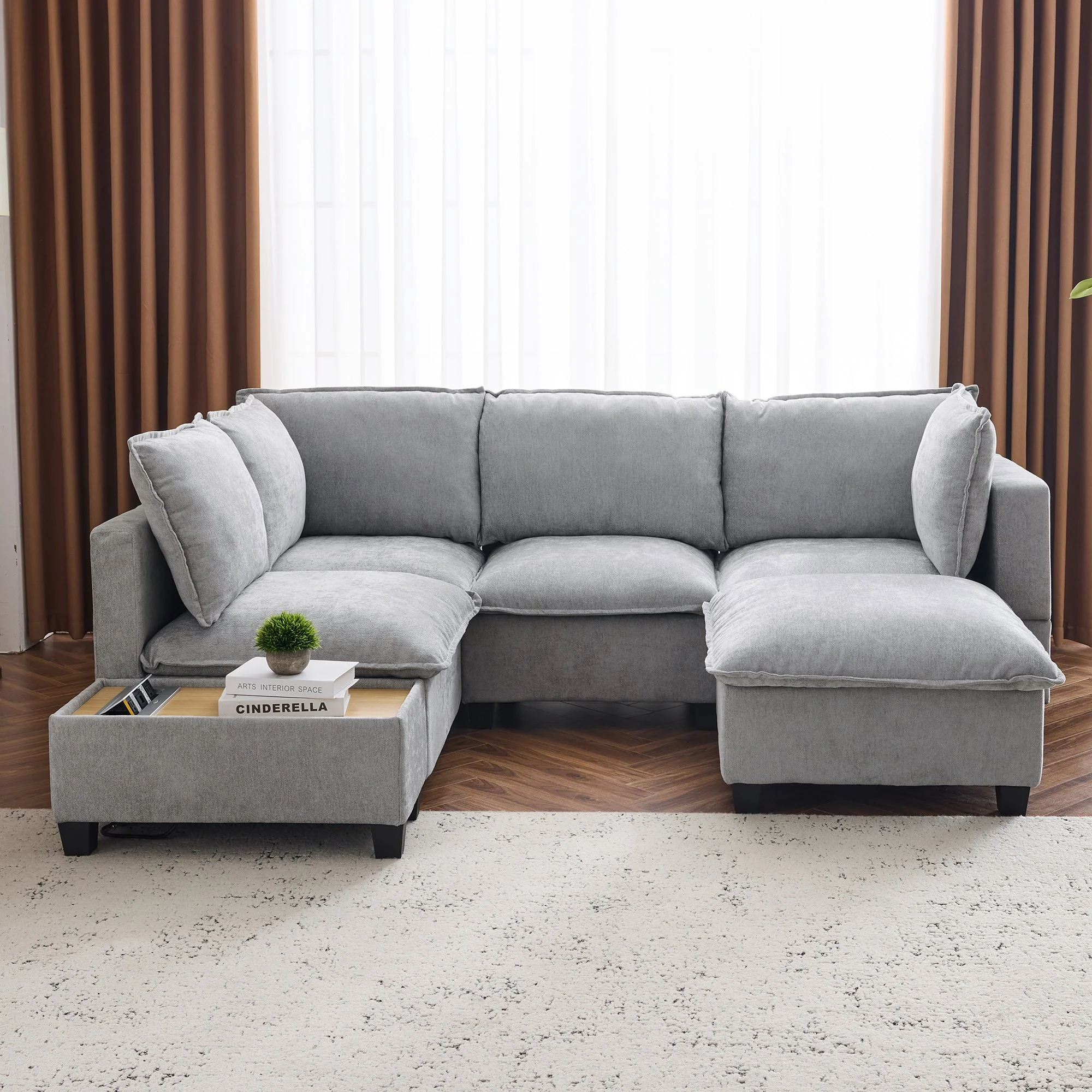 Walker Edison | Cloud Chenille Modular Sectional Sofa with Coffee Table