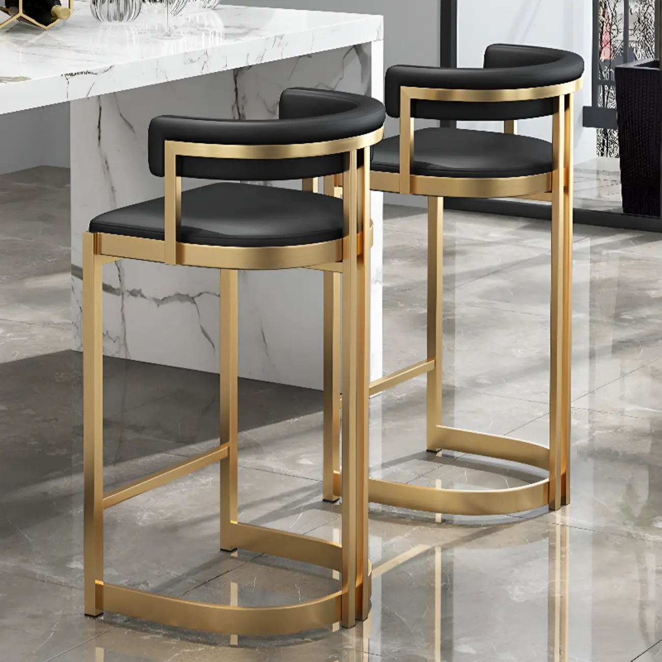 Lavish Metal Cushioned Gold Sled Bar Stool