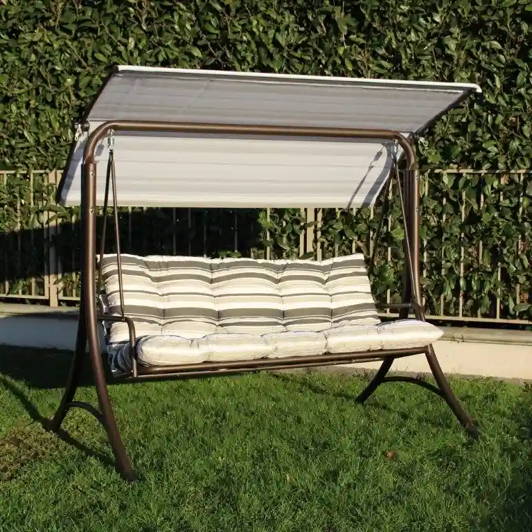SUNJOY 3 Seat Deluxe Patio Swing Steel Frame, Adjustable Canopy Cushions