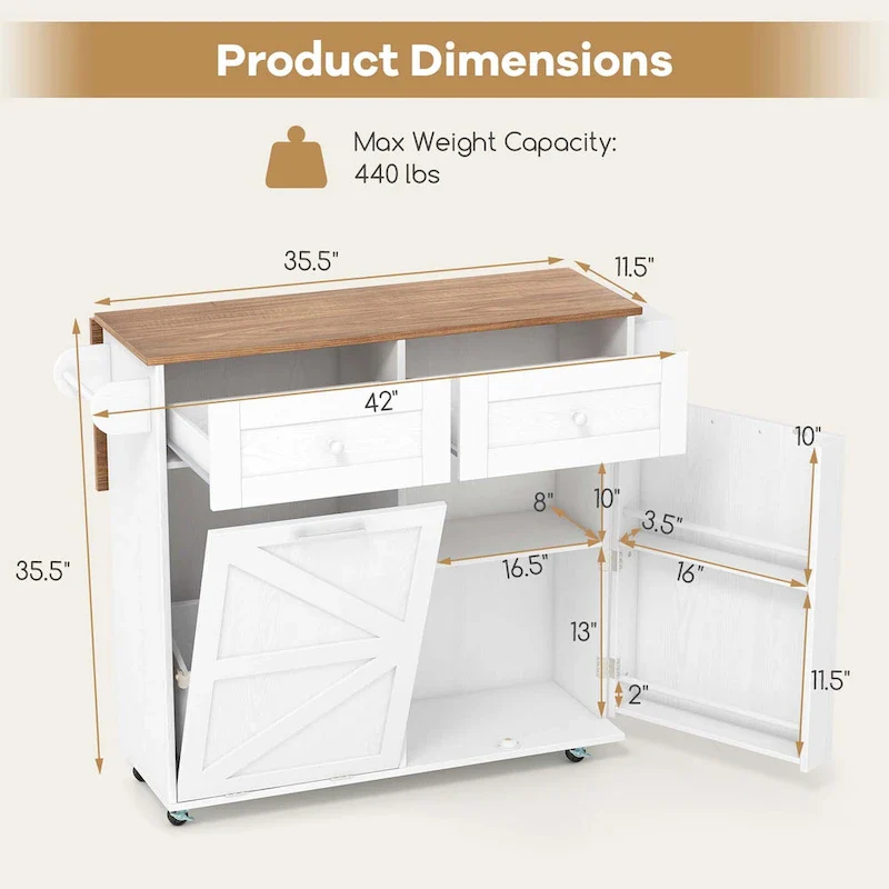 Costway Rolling Kitchen Island Kitchen Island Cart with Drop Leaf - See Details