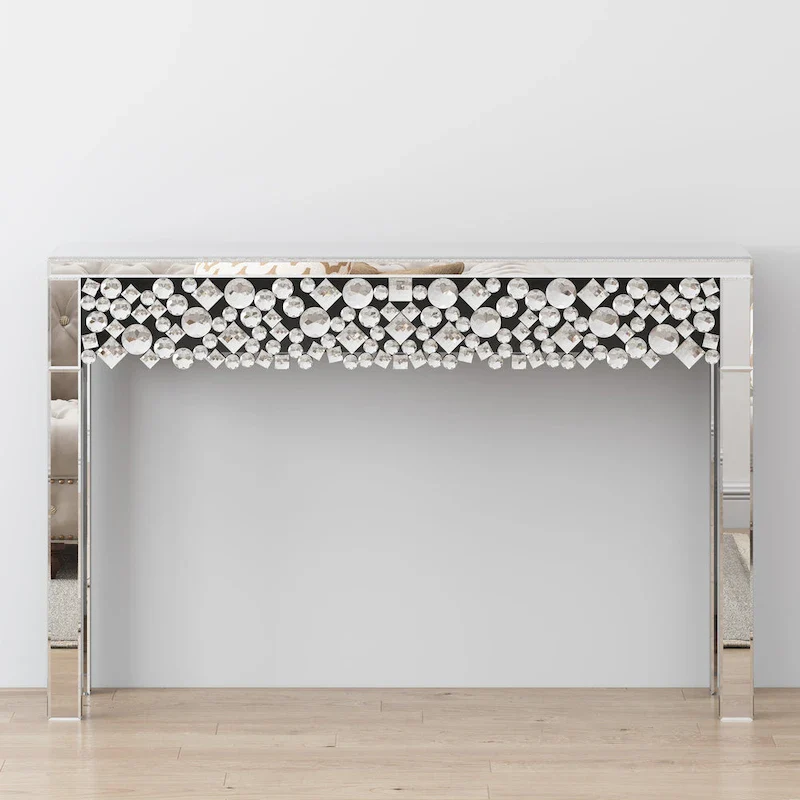 Glam Console Table Entryway Table with Crystal Frame