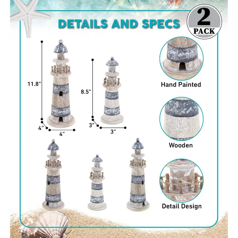 CoTa Global Silver Sea Lighthouse Collection, 2 Pcs Set - Handmade - 11.8Lx4Wx4H