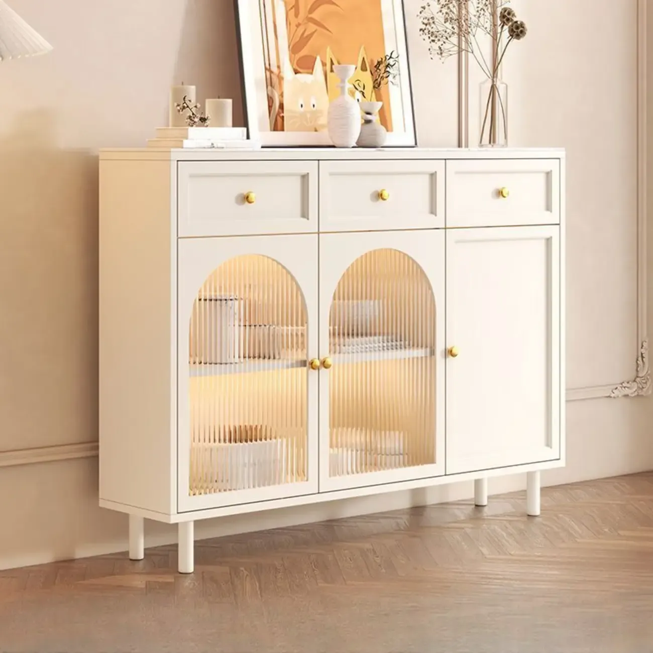 Scandinavian Wooden Kitchen Cabinet with Stone Counter Top