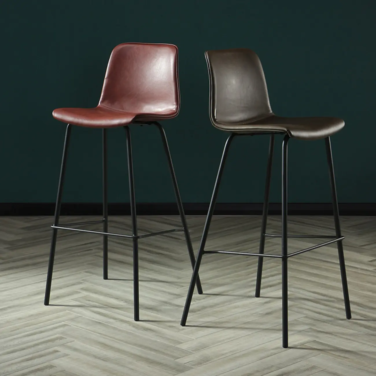 Industrial Metal Frame Leather Bar Stool with Footrest