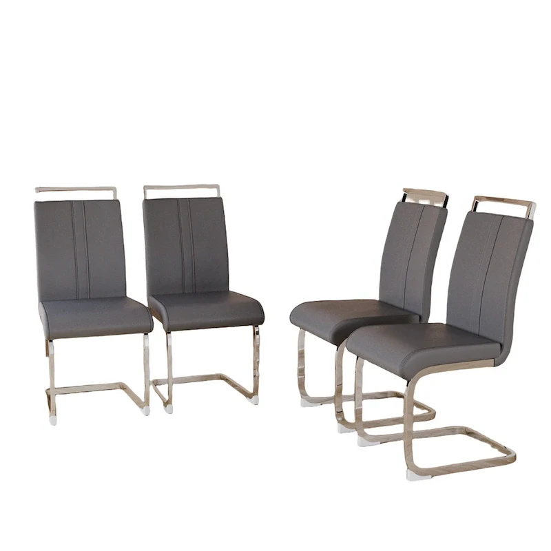 PU Leather High Back Upholstered Dining Chair w/ Metal Legs(Set of 4)