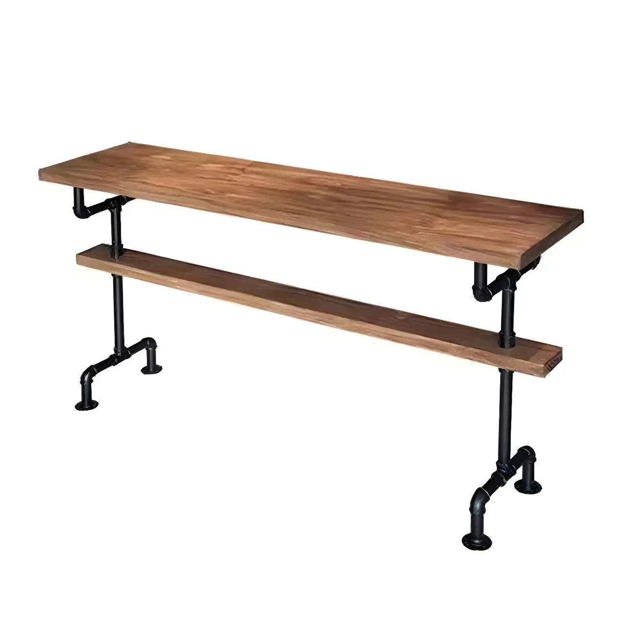Rectangular Brown Pine Wood Bar Table with Footrest