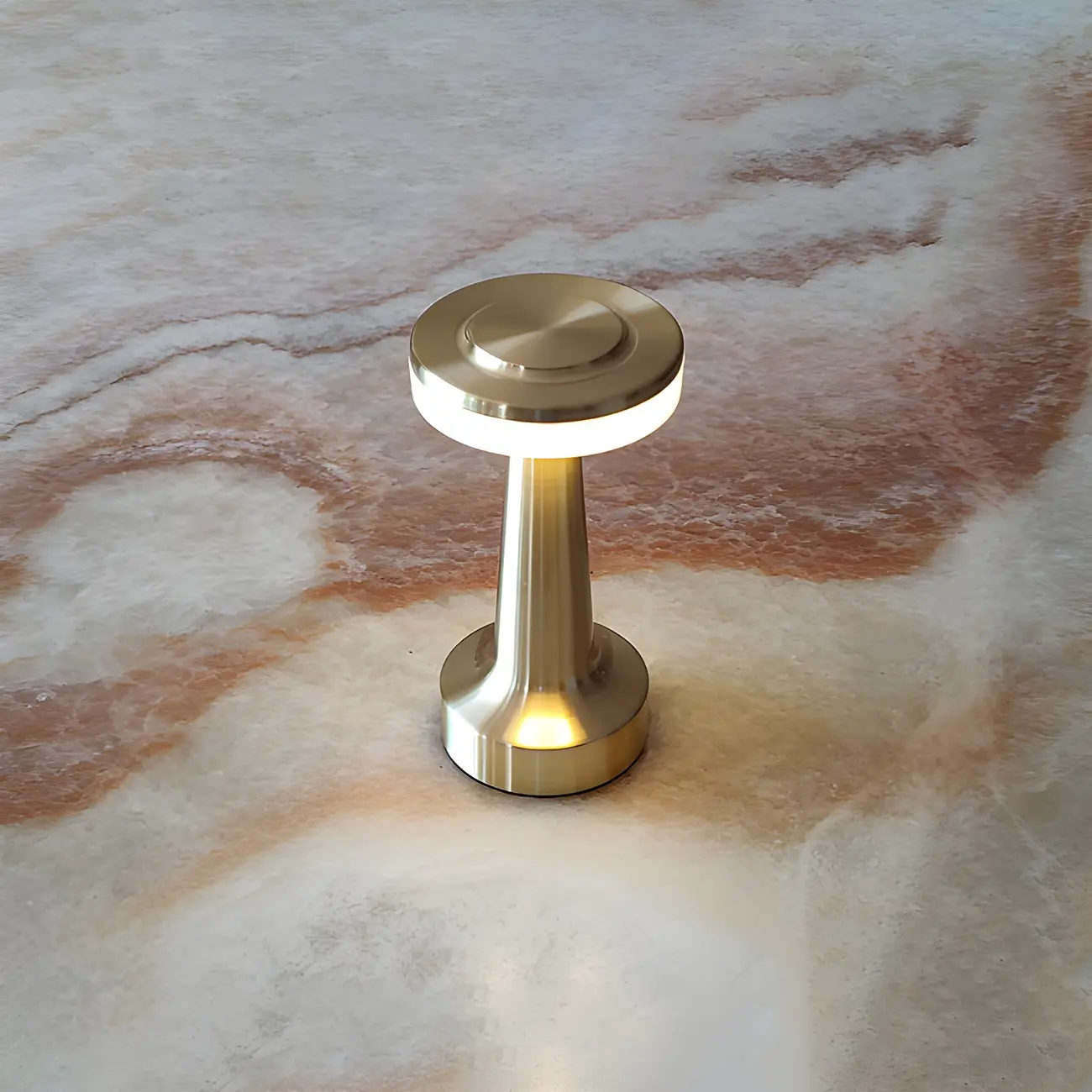 Modern Simple Touching Gold Metal LED Drum Shade Table Lamp