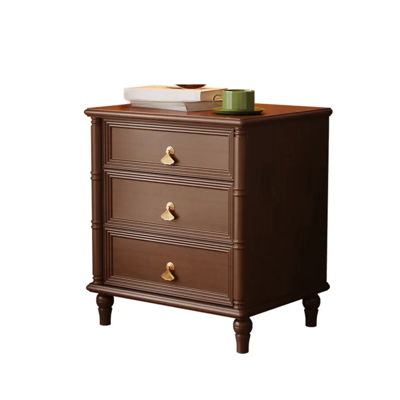 Traditional Rectangular Solid Wood 3-Drawer Black Nightstand