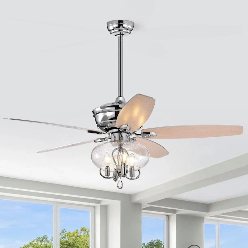 Bella Depot 52  Modern Matte Silver Ceiling Fan with Remote Control and Light Kit, 3-Speed Reversible Blades - 52 Inches