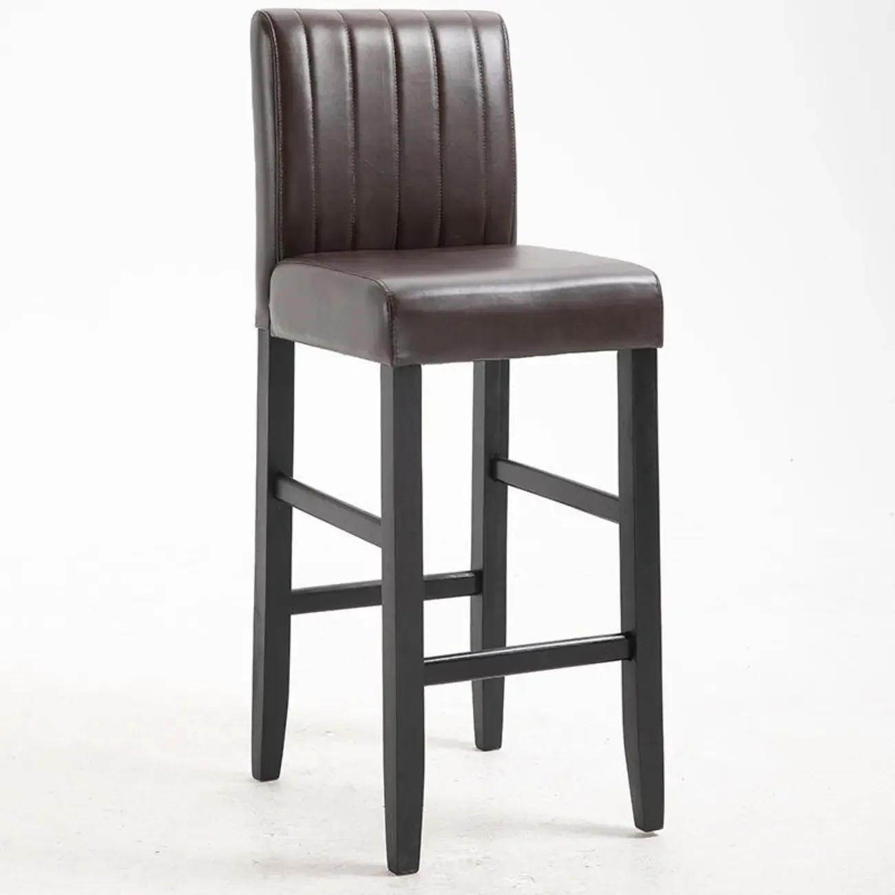 Traditional Wood Leather Upholstered Bar Height Stool