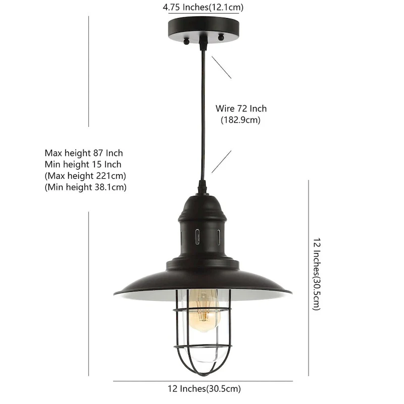 Deere 12  Adjustable Iron/Glass Cage Light LED Kitchen Pendant, Black by JONATHAN Y