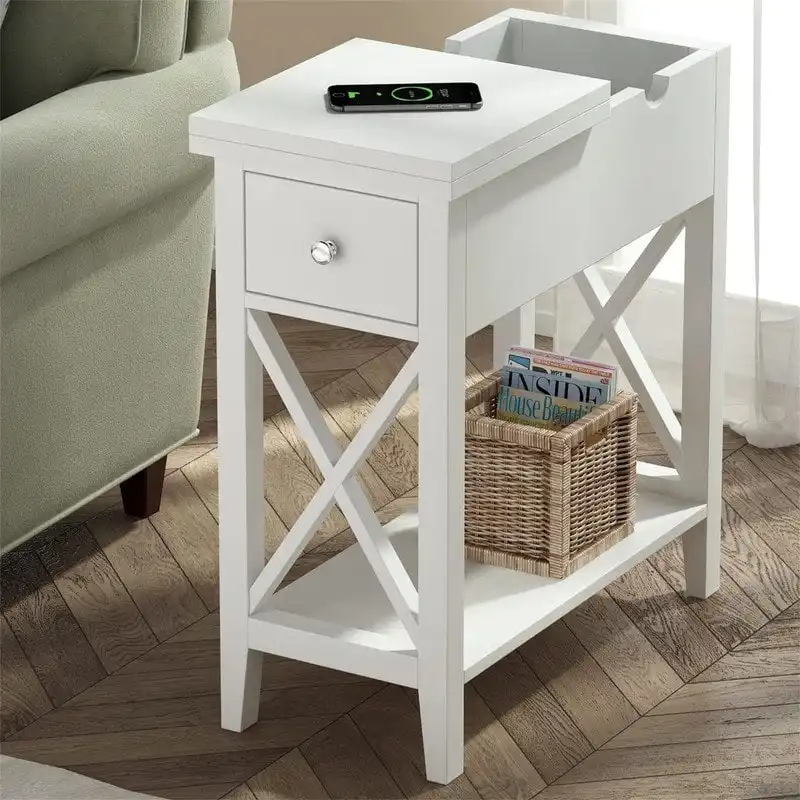 Material Flip Top Narrow End Table - 11D x 23.5W x 24H