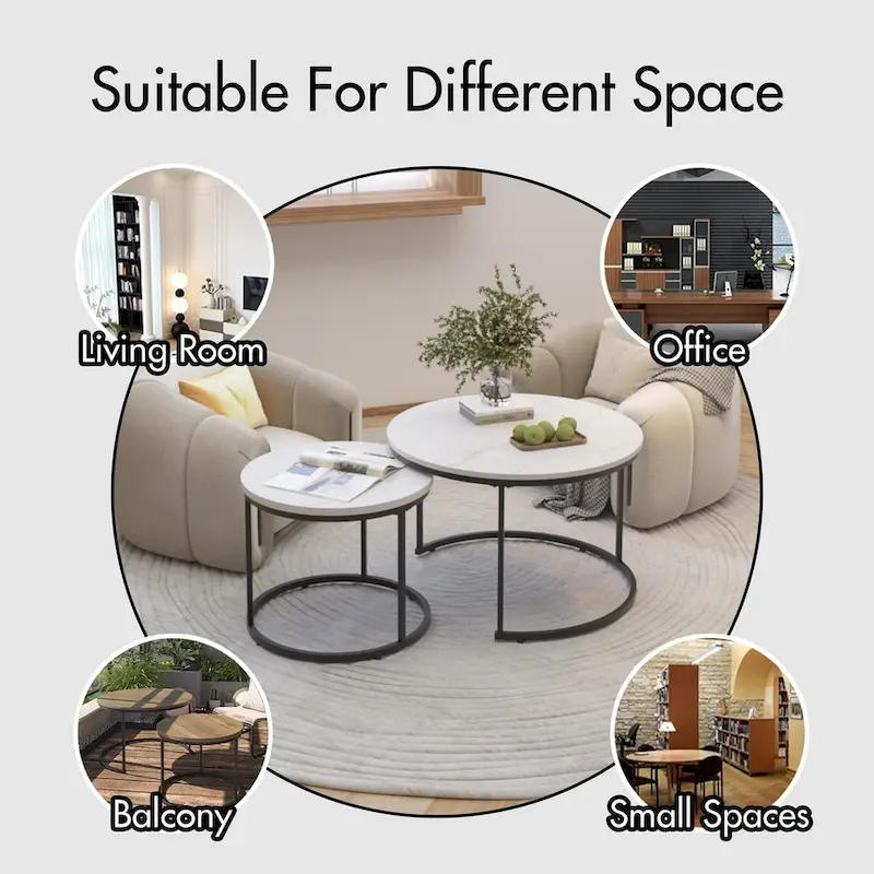 Nesting Coffee Table Set of 2, 27.6inch Round Coffee Table Wood Finish with Sturdy Metal Frame,End Table Side Tables