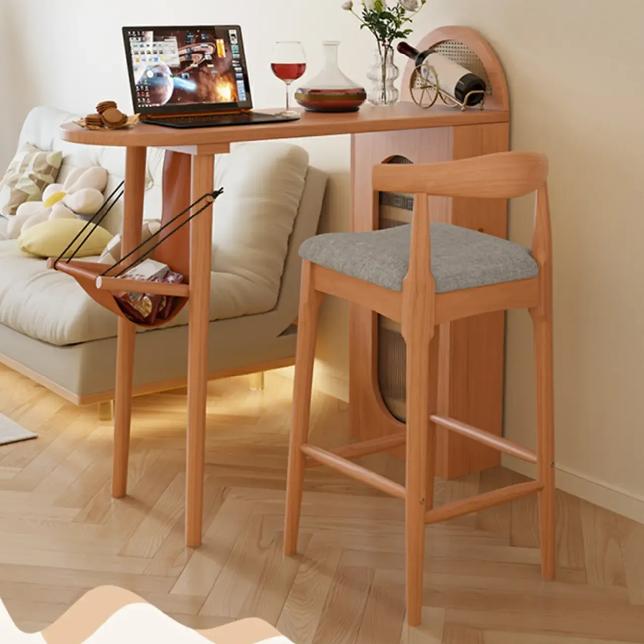 Modern 48-Inch Wooden Bar Table with Drawer Storage