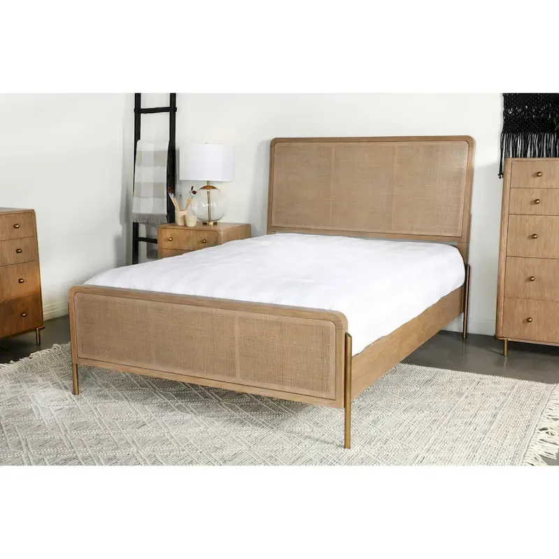 Stevie Sand Wash and Natural Cane Upholstered Panel Bed