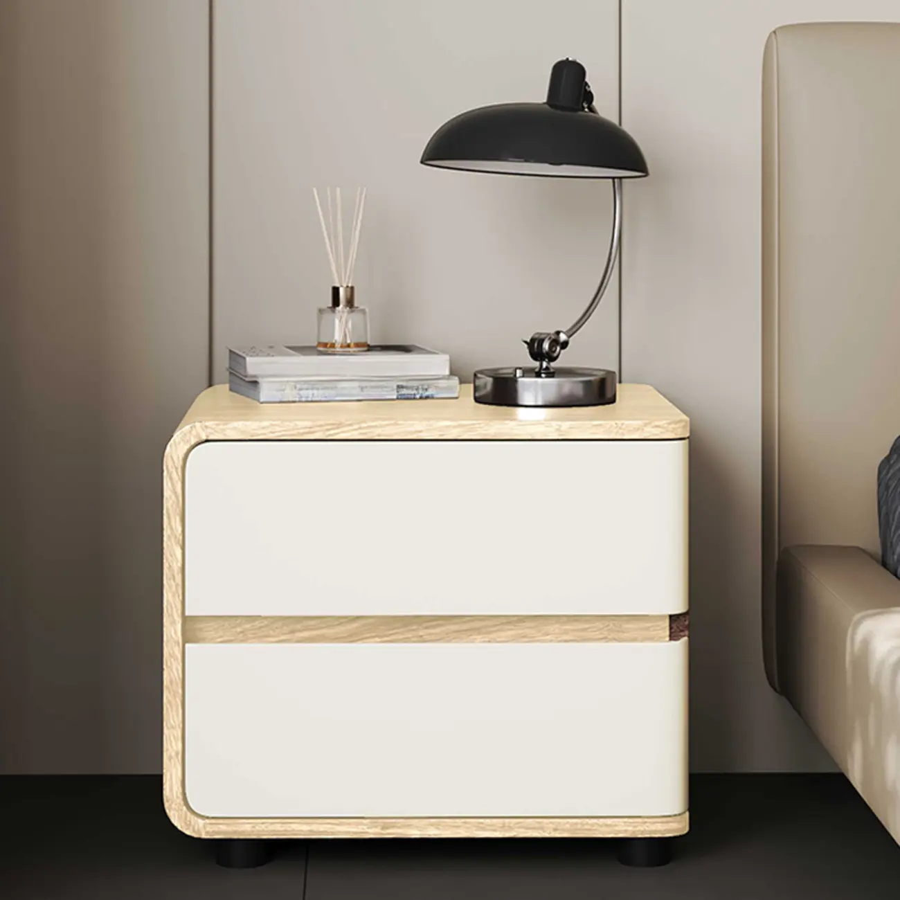 Modern Narrow Wooden Nightstand with 2 Drawers