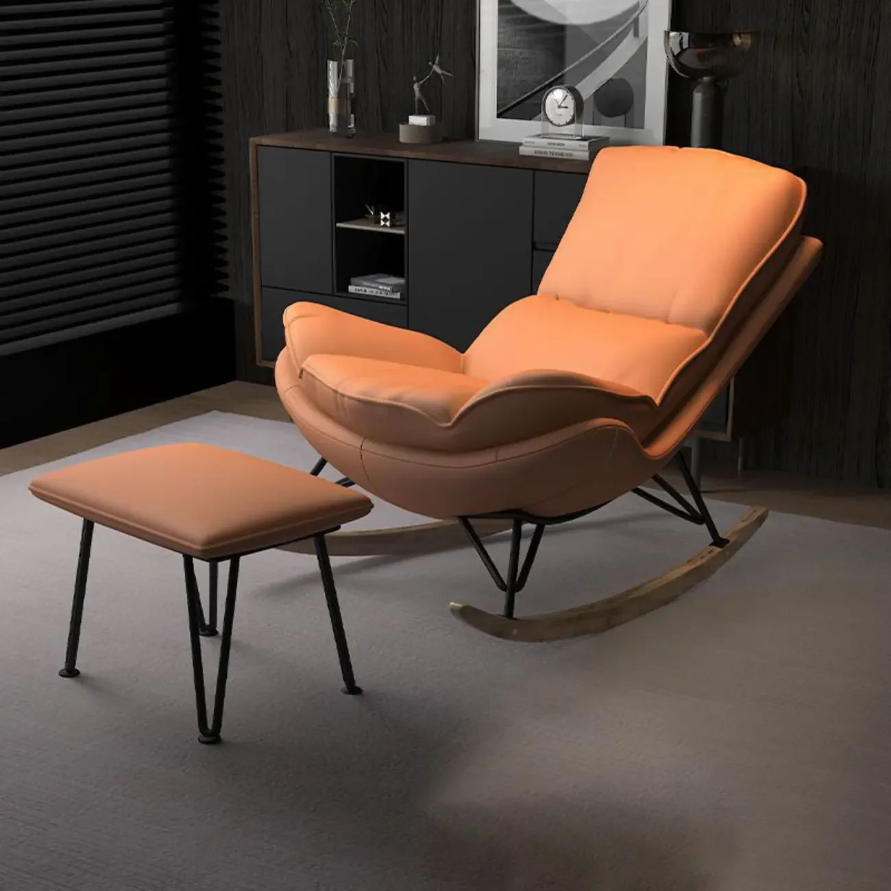 Faux Leather Wingback Rocking Chair with Removable Cushions