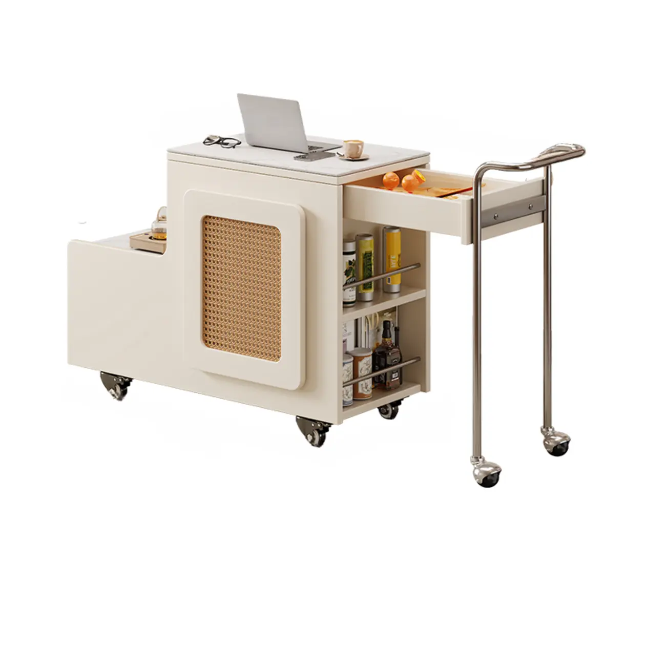 Multifunctional Sintered Stone Top Wheeled Cart Side Table