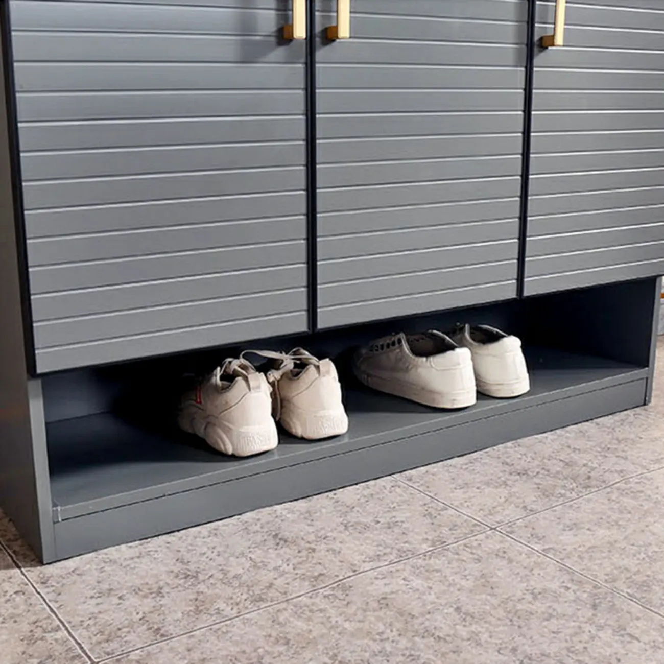 Metal Grey Shoe Cabinet with Open Bottom Shelf